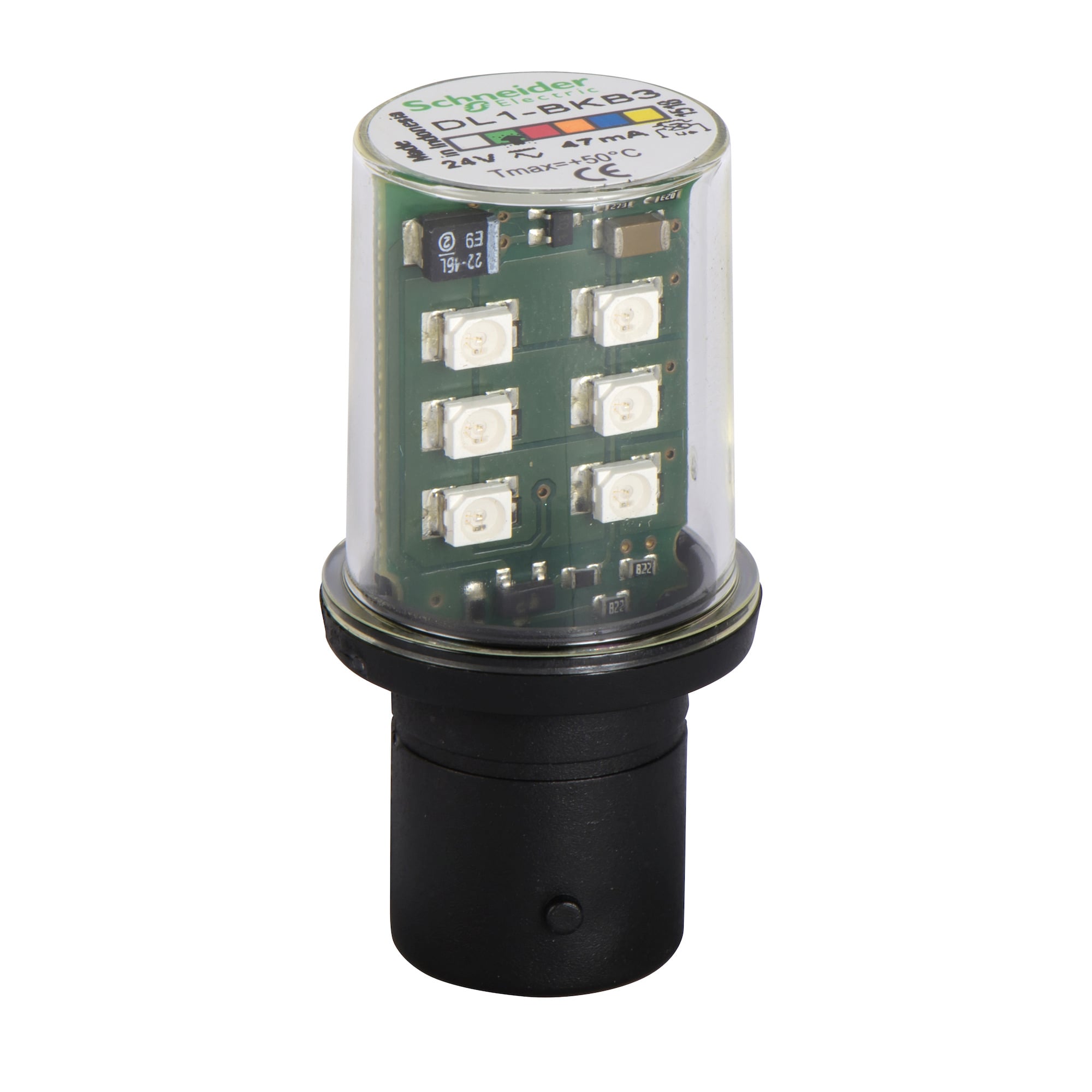 DL1BKB3 Harmony Protected Flashing LED, 24 V AC/DC, 7 W, For Use With Harmony XVD, XVP and XVB Series Tower Light and Beacon, BA15d Bayonet Base, Green