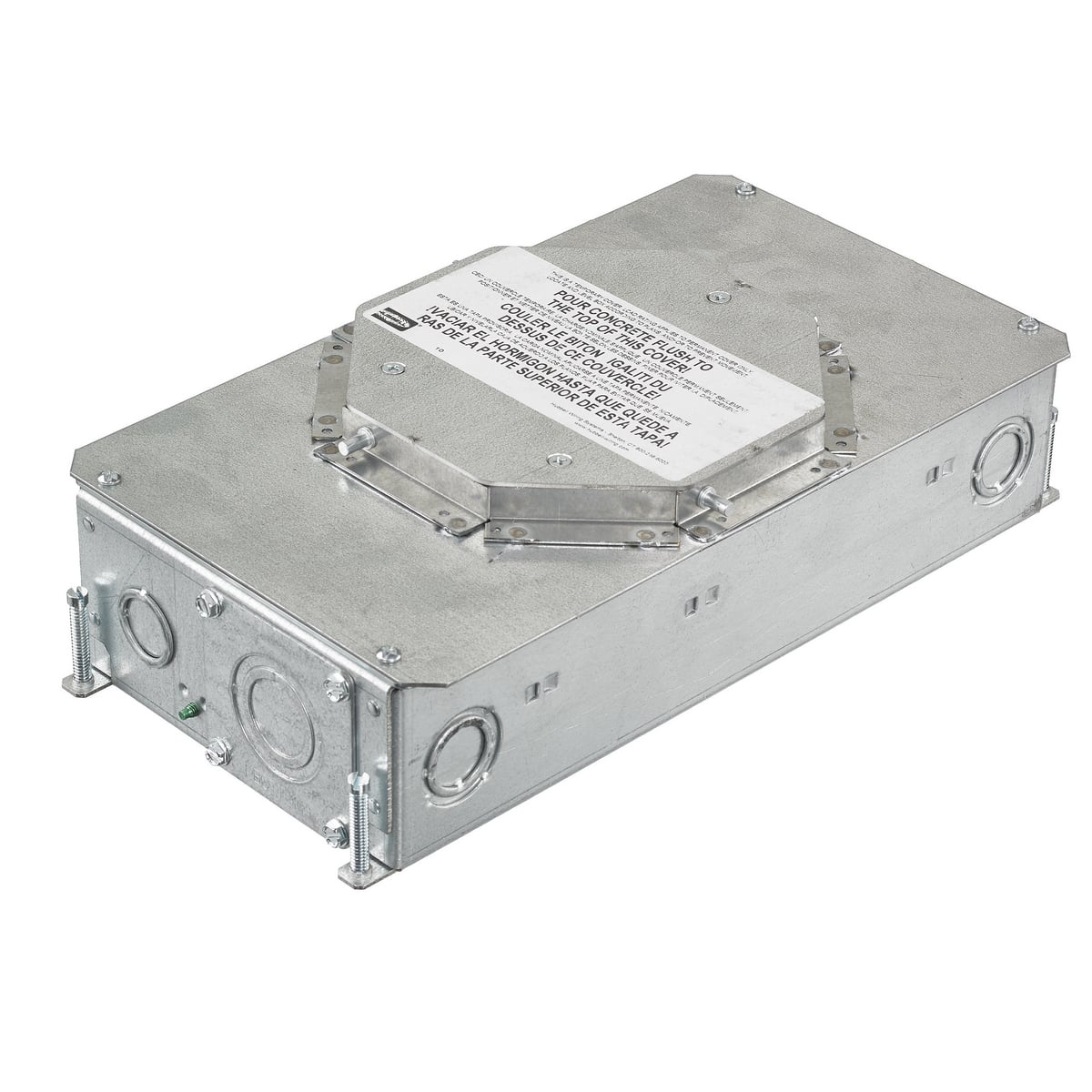 CFB2G30R Above Grade Fully Adjustable Recessed Standard Floor Box, Stamped Steel, 35 cu-in Capacity, 2 Gangs, 12 Knockouts, 13.8 in L x 7.32 in W x 3.75 in H