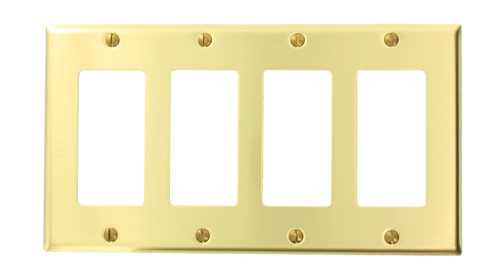 81412 Decora Standard Size Wall Plate, 4 Gangs, 8.18 in W x 4.5 in H, Brass