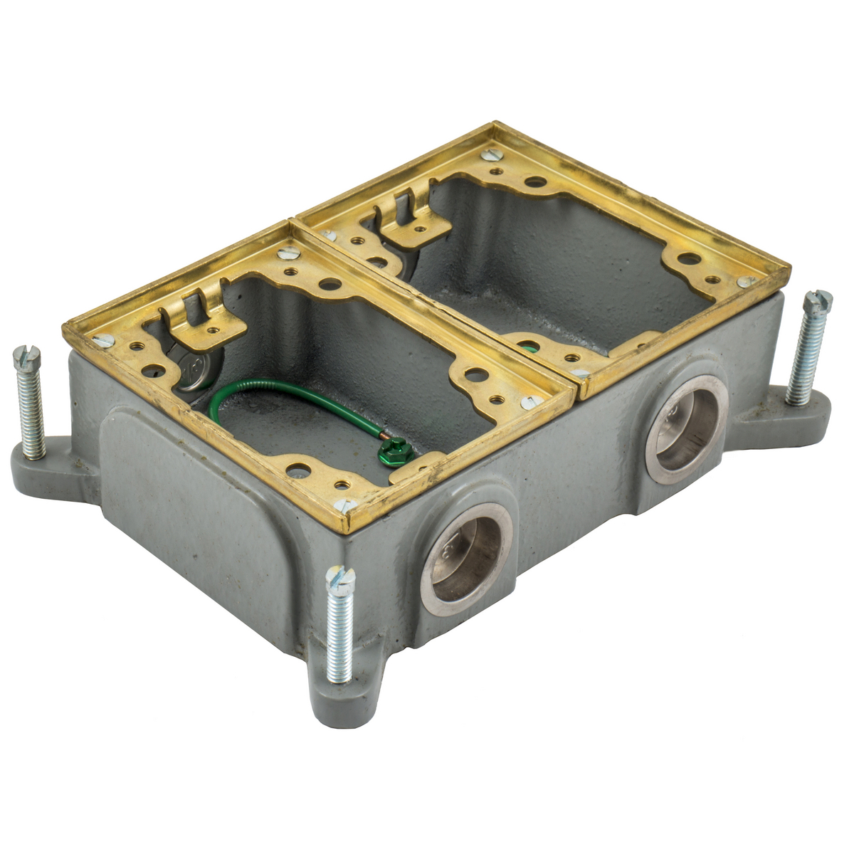 B4214 Semi-Adjustable Shallow Concrete Floor Box, Cast Iron, 16 cu-in/Gang Capacity, 2 Gangs, 4 Knockouts, 5.46 in L x 4.19 in W x 2 in H
