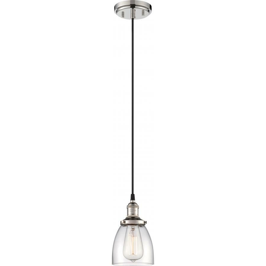 60-5404 Nuvo Vintage Transitional Mini Pendant Light, (1) A19 Lamp, 120 V AC, Polished Nickel Housing