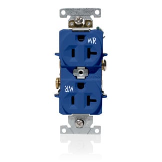 WBR20-BU Duplex Weather Resistant Straight Blade Receptacle, 125 V AC, 20 A, 2 Poles, 3 Wires, Blue