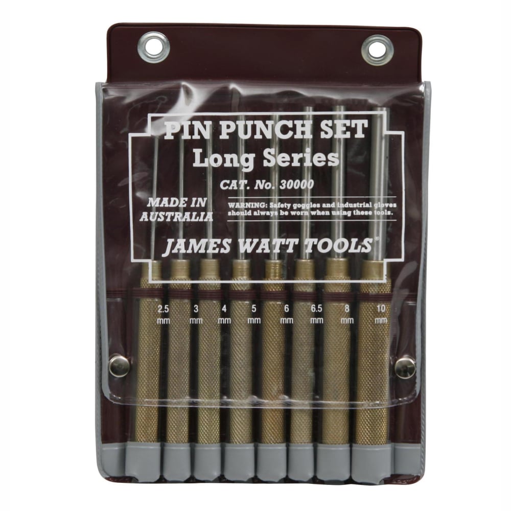 4PPLSET8 8-Piece Long Pin Punch Set, 3/32 to 25/64 in Dia, 2-5/32 to 2-3/4 in OAL, Steel Tip