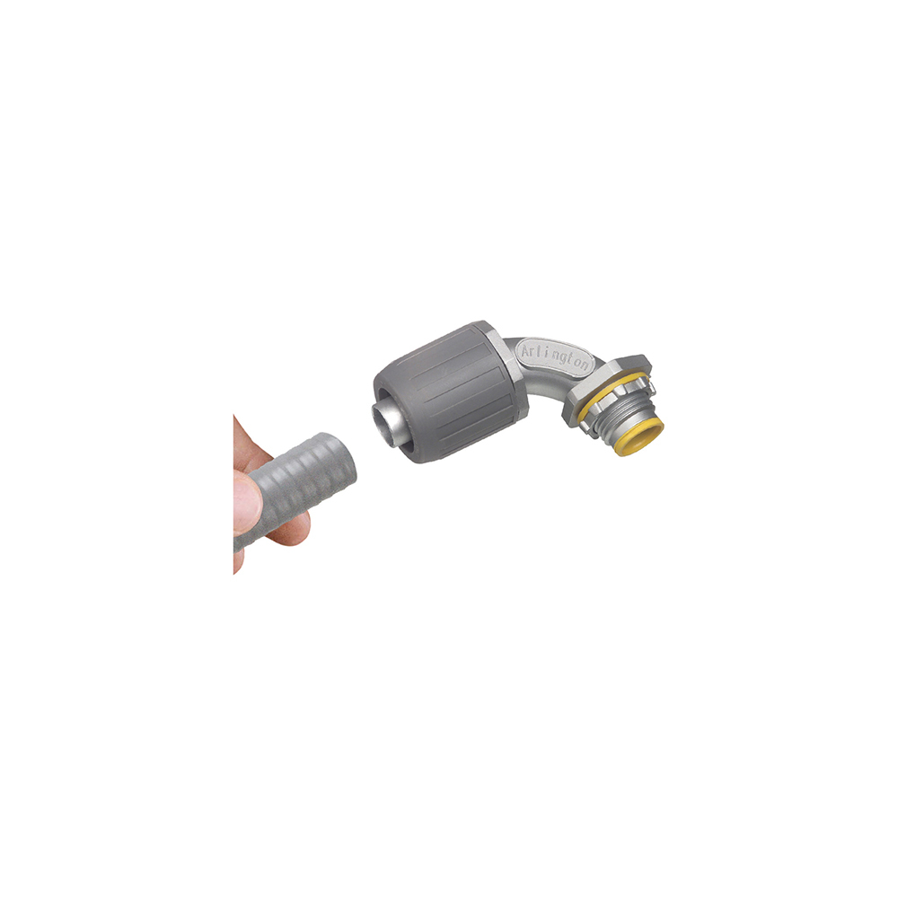 LT907A Snap2IT Push-On Liquid Tight Conduit Connector, 3/4 in Trade, 90 deg, Die-Cast Zinc