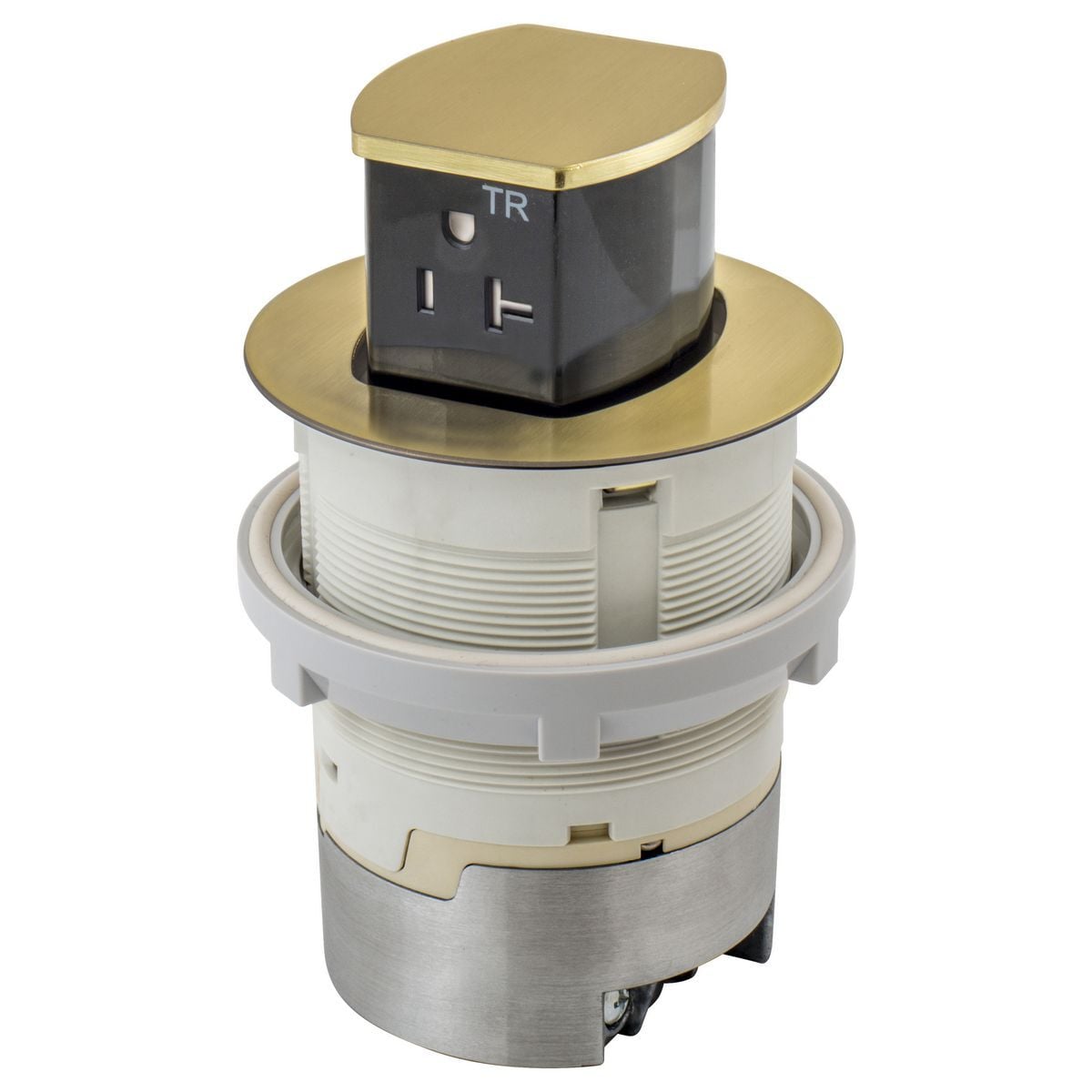 RCT221BR 1-Outlet Pop-Up Standard Tamper-Resistant Kitchen Counter Receptacle, 125 V, 20 A, 2 Poles, 3 Wires, Brass