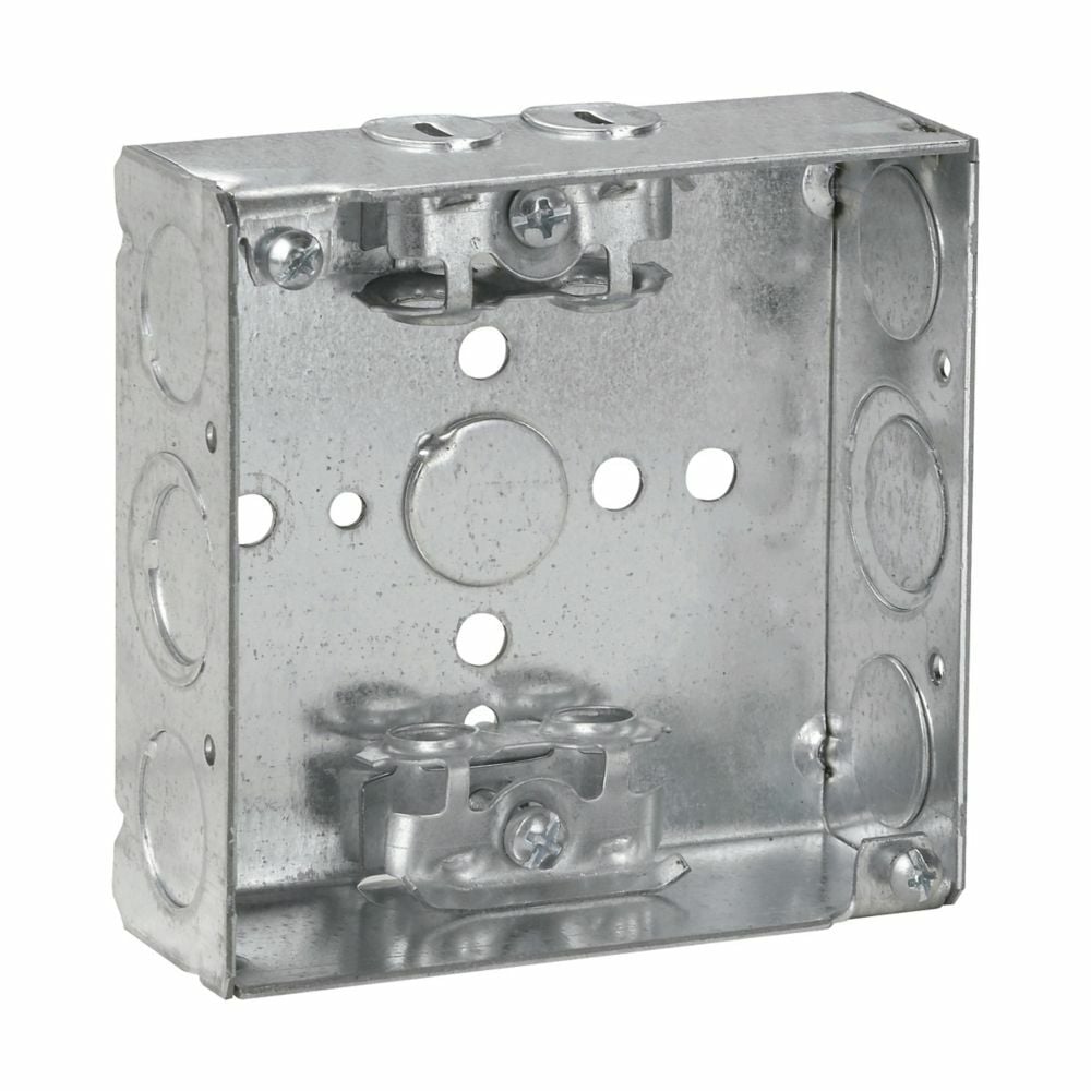 TP454PF TP Welded Outlet Box, Steel, 22 cu-in Capacity, (8) Knockouts, 4 in H x 4 in W x 1-1/2 in D