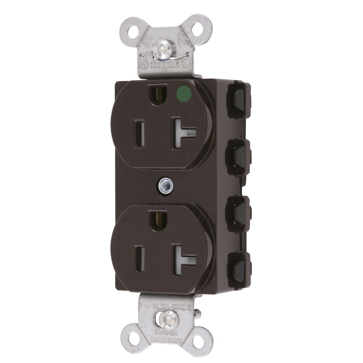 SNAP8300TRA 1-Phase Duplex Extra Heavy Duty Standard Tamper Resistant Screw Mount Straight Blade Receptacle, 125 V AC, 20 A, 2 Poles, 3 Wires, Brown