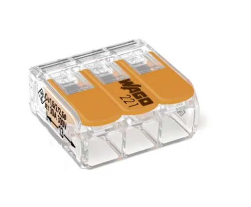 221-613/K194-4045 221 3-Conductor Terminal Block, 450 V, 31 A, 20 to 10 AWG Wire, 3 Poles
