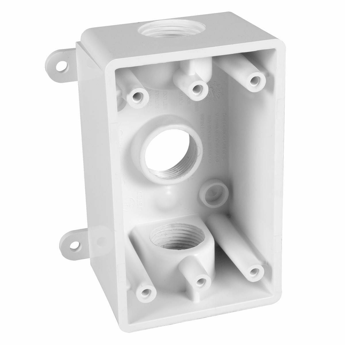 PSB37550WH Weatherproof Outlet Box, Plastic, 16.5 cu-in Capacity, 1 Gang, 3 Outlets, 3 Knockouts, 3.81 in W x 2 in D x 4.6 in H