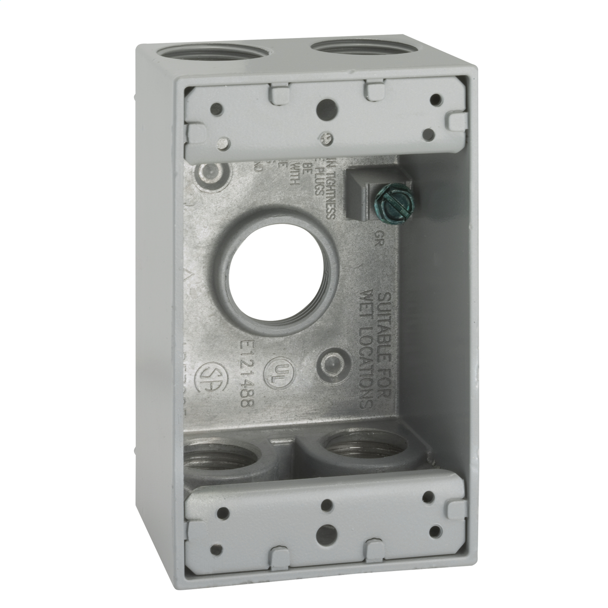 5331-0 Weatherproof Outlet Box, Die Cast Aluminum, 18.3 cu-in Capacity, 1 Gangs, (5) Outlets, 4-1/2 in H x 2-3/4 in W x 2 in D