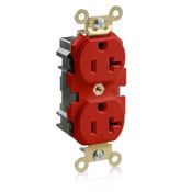 M5362-R Duplex Extra Heavy Duty Wide Body Straight Blade Receptacle, 125 V AC, 20 A, 2 Poles, 3 Wires, Red