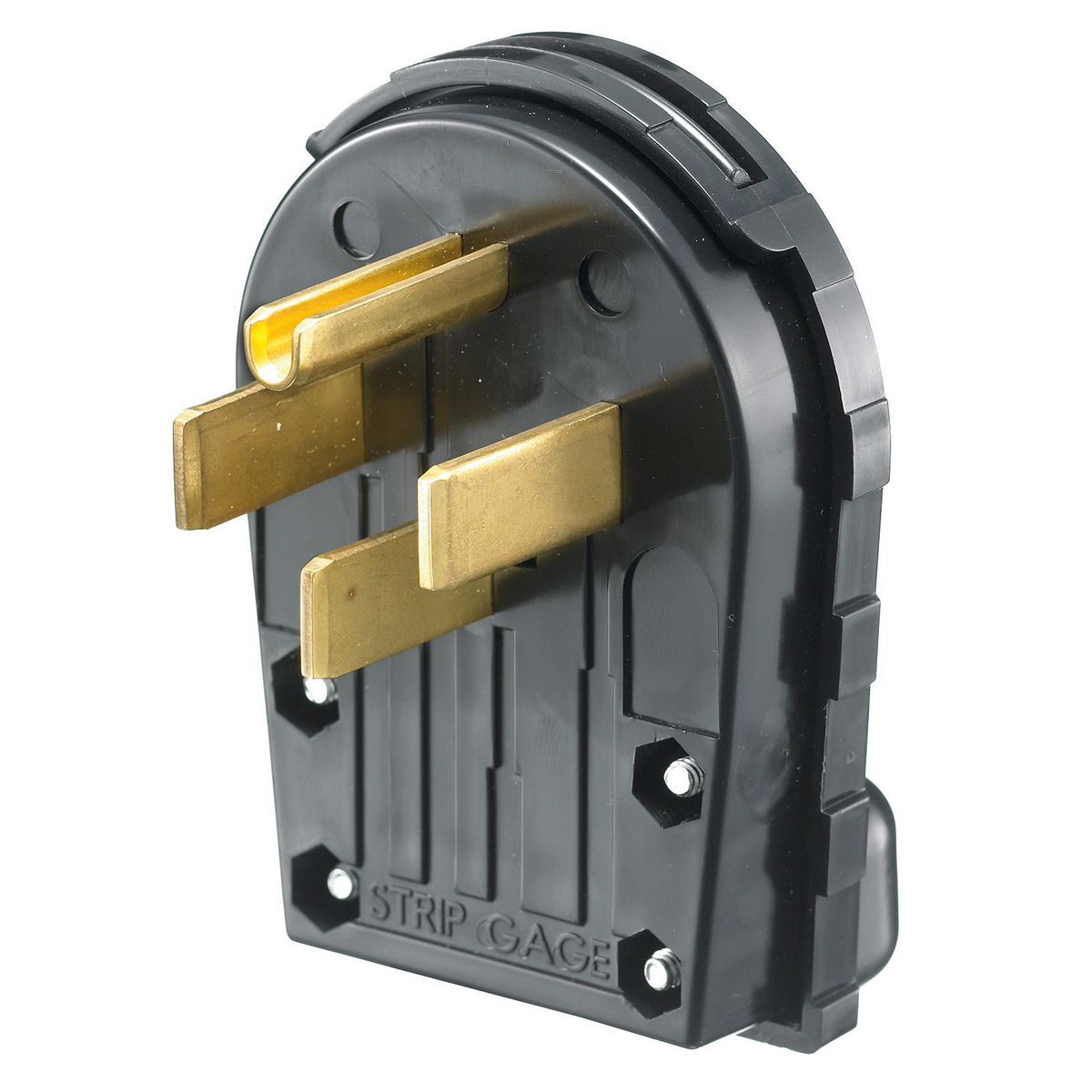 RR435P 1-Phase Angled Non-Grounding Male Polarized Cord Mount Straight Blade Plug, 125/250 V AC, 30/50 A, 3 Poles, 4 Wires, Black