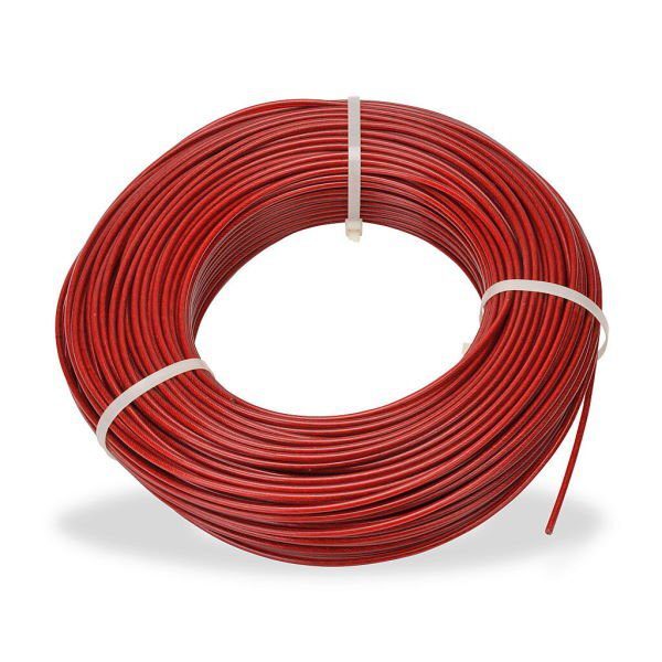 Pull Cable, 4mm Diameter, Galvanized Steel, Plastic Coating, Red, Drum 500m, Rope Only