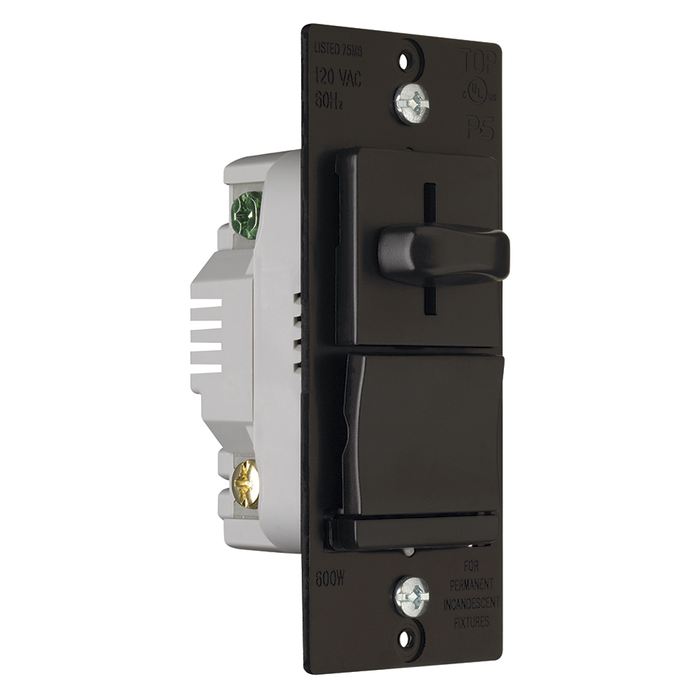 LS600PBK LS TradeMaster Decorator Dimmer Switch, 120 VAC, 1 Poles, On/Off Operation, Black