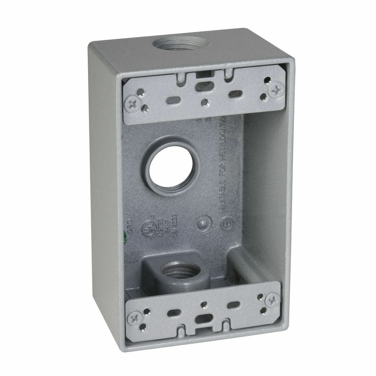 SB350S Weatherproof Outlet Box, Die Cast Metal, 18 cu-in Capacity, 1 Gangs, 3 Outlets, 4-1/2 in L x 2-3/4 in W x 2 in D