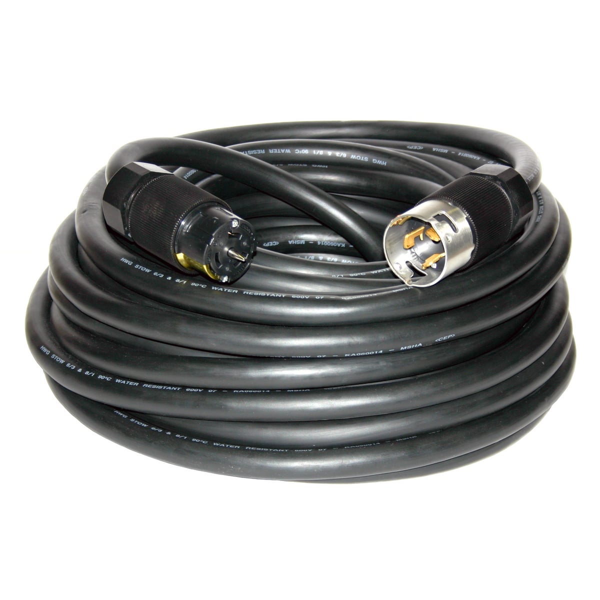 TPC100 2-Pole 3-Wire Grounding Non-NEMA Temporary Power Standard Distribution Box Cable, 125/250 V AC, 50 A, 12500 W, 1-Phase, 100 ft L Cord, 1/3 Conductors