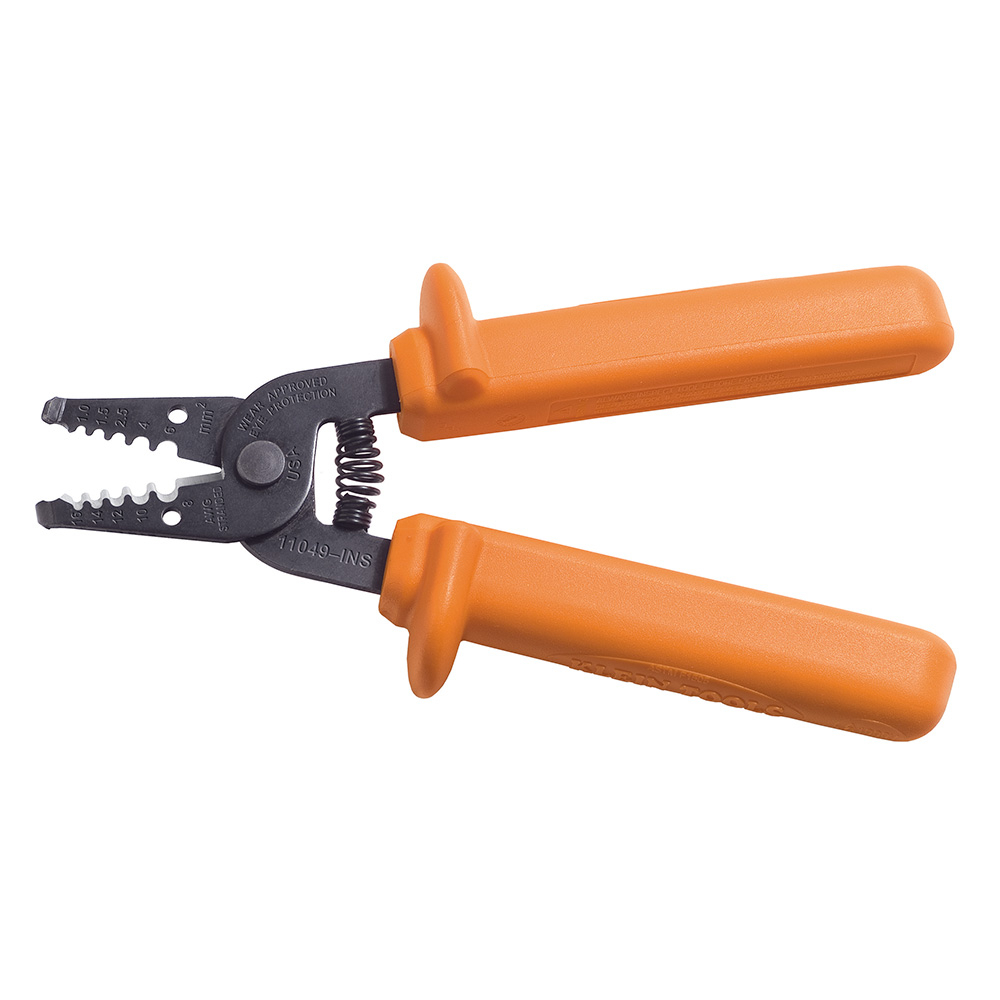11049-INS Self-Opening Wire Stripper/Cutter, 16 to 8 AWG Stranded Cable, 7 in OAL, Steel Body
