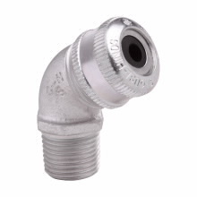 CGD196 45 deg Flexible Cable Gland Connector, 1/2 in Trade, 5/8 to 3/4 in Cable Openings, Feraloy Iron Alloy, Electro-Galvanized
