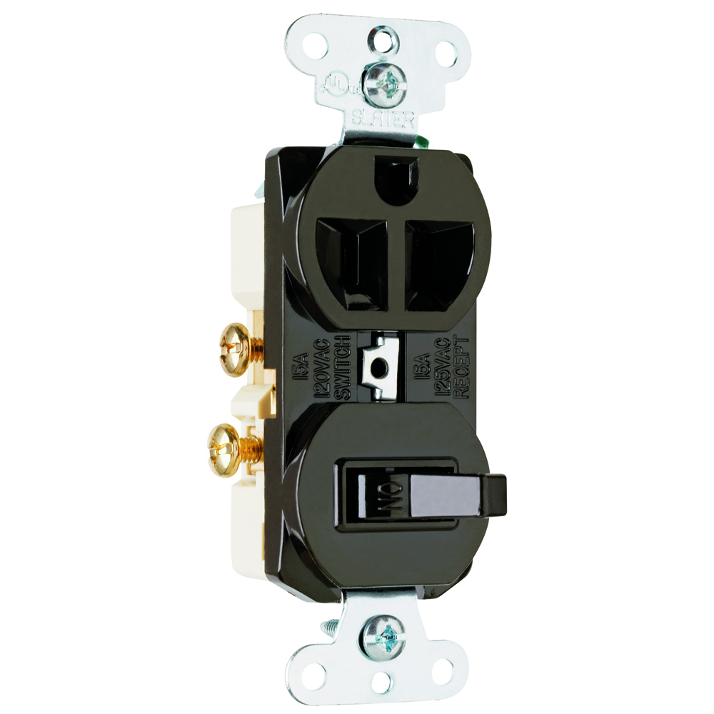 691 Combination Single-Pole Toggle Switch and Single Receptacle, 15 Amp, 120V/125V, Brown