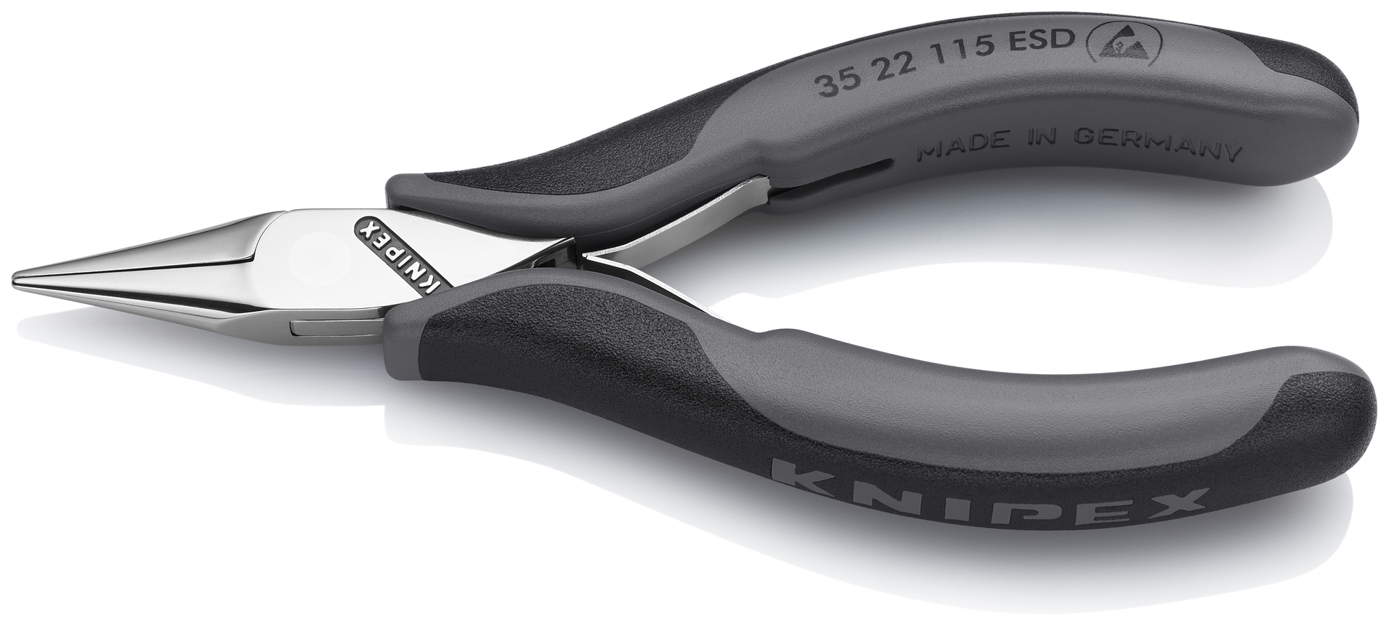 Electronics Pliers-Half Round Tips, ESD Handles, 4 1/2 in., Multi-Component, Polished, Half-round Jaws