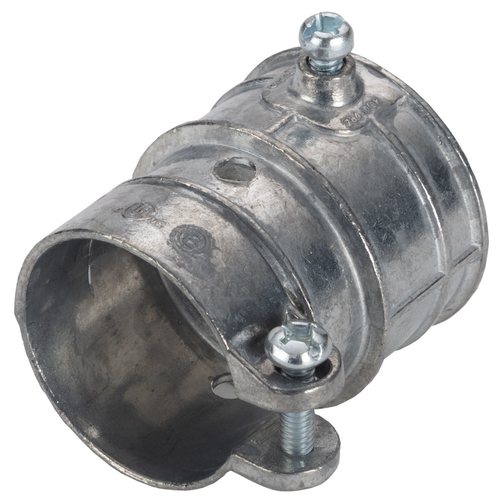 284-DCR Bridgeport Mighty-Merge Setscrew Transition Coupling, 1-1/4 in, For Use With Mighty-Merge Threadless Rigid Conduit to FMC Fitting, Die Cast Zinc, Ball Burnished/Mirror Smooth