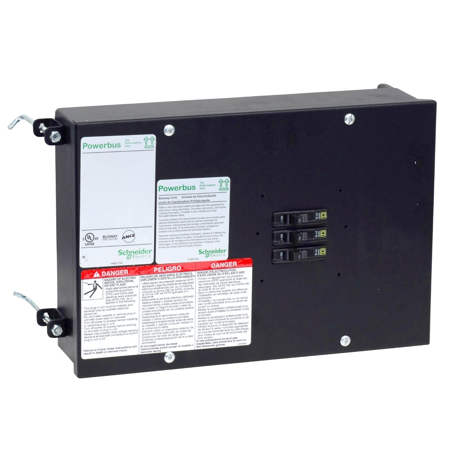 PBPQO4A100 Powerbus 3-Phase Busway Plug-In Unit Enclosure, 10 in H x 14.74 in W x 3-3/4 in D, NEMA 1 NEMA Rating