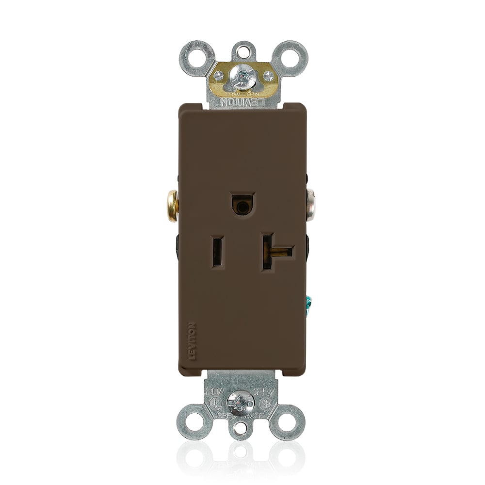 16341 1-Phase Heavy Duty Self-Grounding Single Straight Blade Receptacle, 125 V AC, 20 A, 2 Poles, 3 Wires, Brown