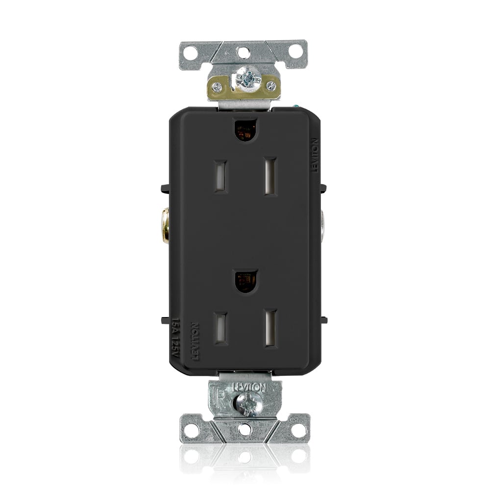TDR15-E 1-Phase Duplex Heavy Duty Tamper Resistant Straight Blade Receptacle, 125 V AC, 15 A, 2 Poles, 3 Wires, Black