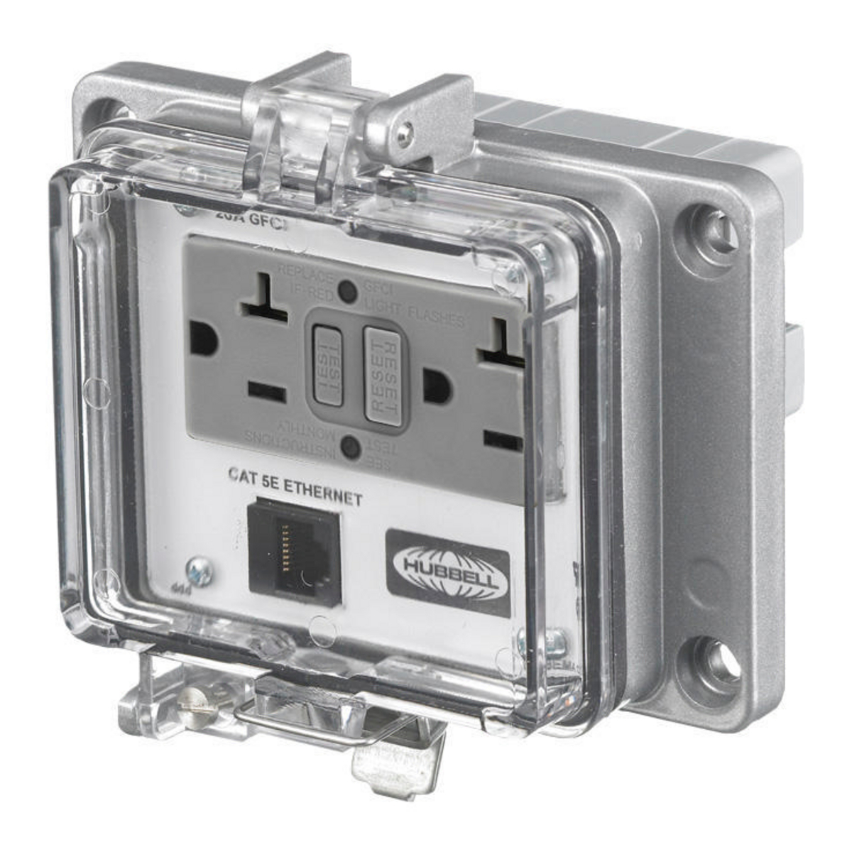 PR205E Plug-In Standard Screw Mount Signal and Control Combination Outlet, 125 V, 20 A, 1 Poles, Clear/Gray