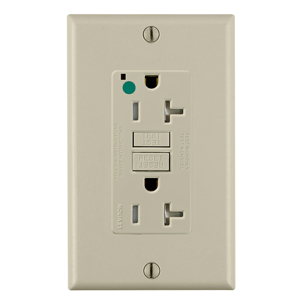 GFTR2-HFI SmartlockPro Slim Feed Through Self-Test Slim Tamper Resistant GFCI Receptacle, 120 V AC, 20 A, 2 Poles, 3 Wires, Ivory