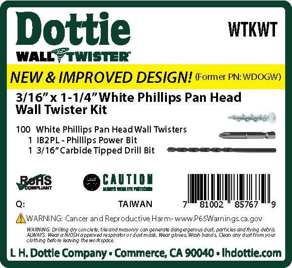 3/16 inch x 1-1/4 inch White Phillips Pan Head Wall Twister Anchor Kit