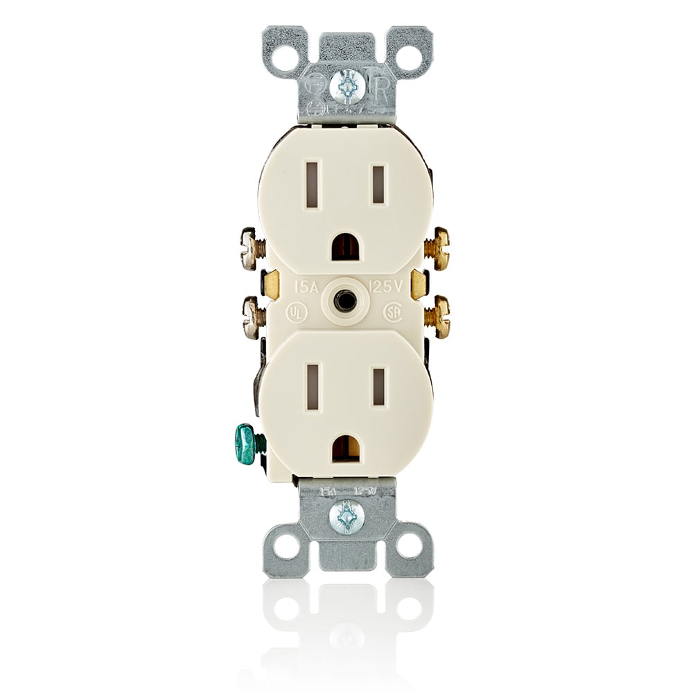 T5320-T Duplex Grounding Tamper and Weather-Resistant Straight Blade Receptacle, 125 V AC, 15 A, 2 Poles, 3 Wires, Light Almond