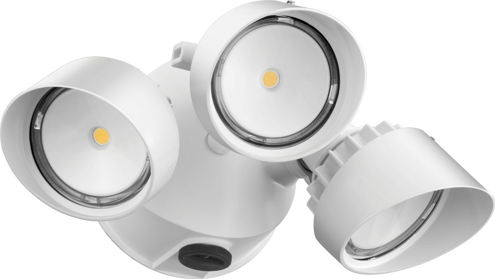 OLF 3RH 40K 120 PE WH M4 3 Head Round Motion Security Floodlight, LED Lamp, 31 W Fixture, 120 VAC, Cast Aluminum Housing