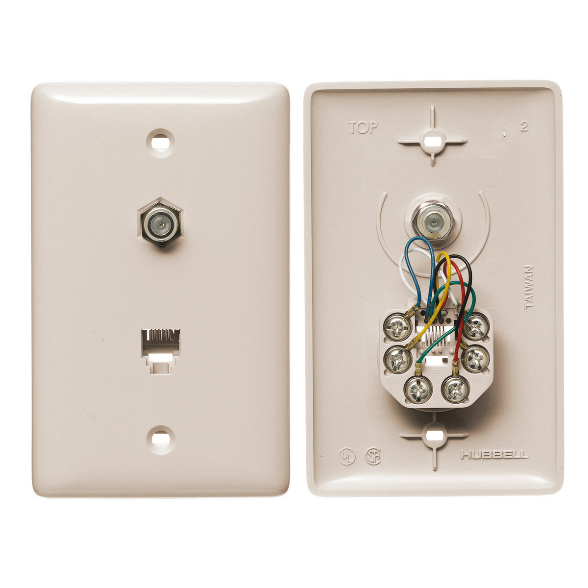 NS748LA 1-Gang Standard Molded-In Plate, Wall Mount, 6-Position 6-Conductor Jack Position