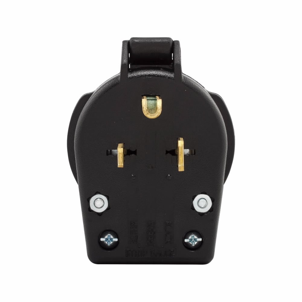 S42-SP Arrow Hart Angled Universal Straight Blade Plug, 250 V AC, 30/50 A, 2 Poles, 3 Wires, Black