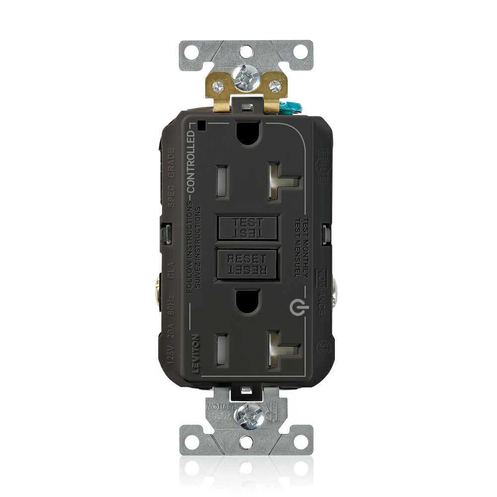 G5362-2TE SmartlockPro 2-Plug Controlled Dual Marked Duplex Extra Heavy Duty Self-Test Self-Grounding Tamper-Resistant GFCI Receptacle, 125 V AC, 20 A, 2 Poles, 3 Wires, Black
