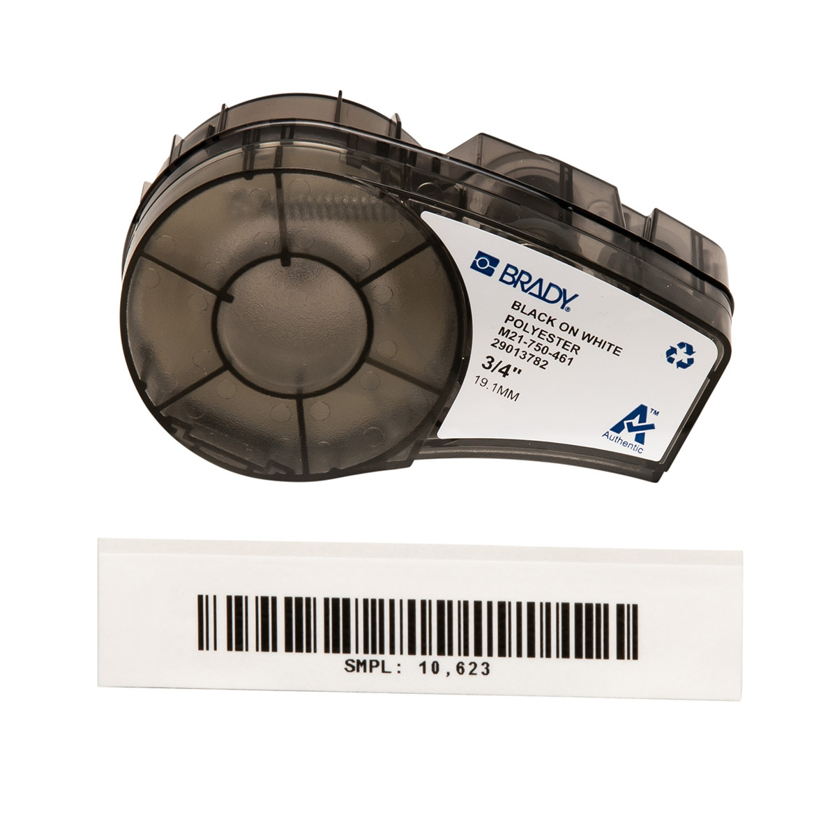 M21-750-461 BMP21 Cartridge Label, 21 ft L x 3/4 in W, Black on White, B-461 Polyester