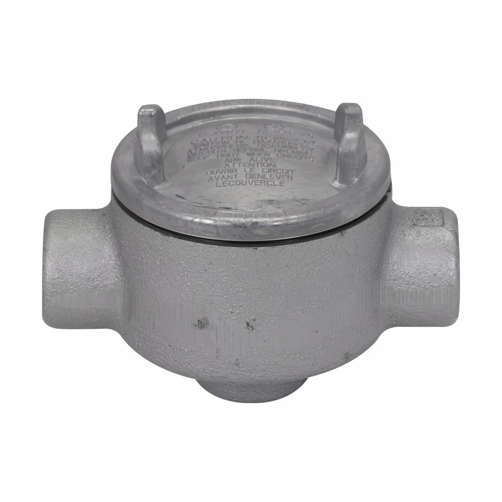 GUAD26 Condulet Type E Shape D Conduit Outlet Box With Cover, 3/4 in, 3 in Cover Opening, 13.5 cu-in Capacity, Aluminum Acrylic Painted/Electro-Galvanized