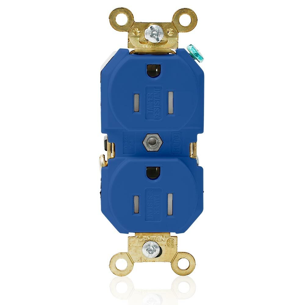 5262-SGB 5262-SG Duplex Extra Heavy Duty Flat Face Self-Grounding Standard Tamper-Resistant Straight Blade Receptacle, 125 V AC, 15 A, 2 Poles, 3 Wires, Blue