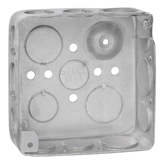 521511234GB Steel City Outlet Box, Steel, 21 cu-in Capacity, (1) Outlets, (17) Knockouts, 4 in H x 4 in W x 1-1/2 in D