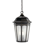 Uncluttered and traditional, this attractive hanging lantern from the Courtyard(TM) collection adds the warmth of a secluded terrace to any patio or porch.  What a welcoming beacon for your homefts exterior. Done in a Rubbed Bronze finish with Clear-seedy glass. 3-light, 60-W. Max. (C) Dia. 12-1/2in;, Body Height 21-1/2in;, overall 95-1/2in;, extra lead wire 61in;. 6ft of chain. For additional chain order No. 4927 RZ. U.L. listed for damp location.