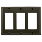 Hubbell Wiring Device Kellems, Wallplates and Box Covers, Wallplate,Nylon, Mid-Sized, 3-Gang, 3) Decorator, Brown