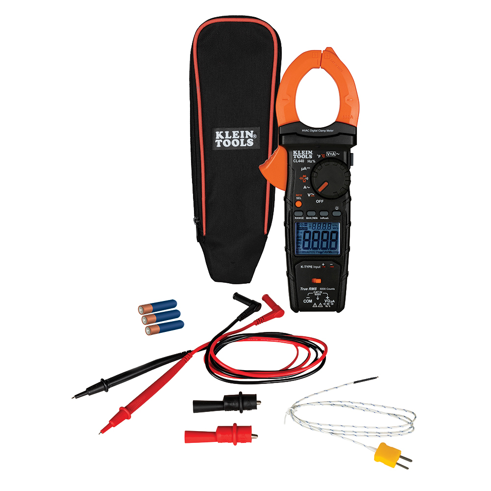CL440 HVAC Clamp Meter, 750 V AC/600 V DC 600 A, 60 MOhm, 60 kHz, 2 in Jaw, LCD Display