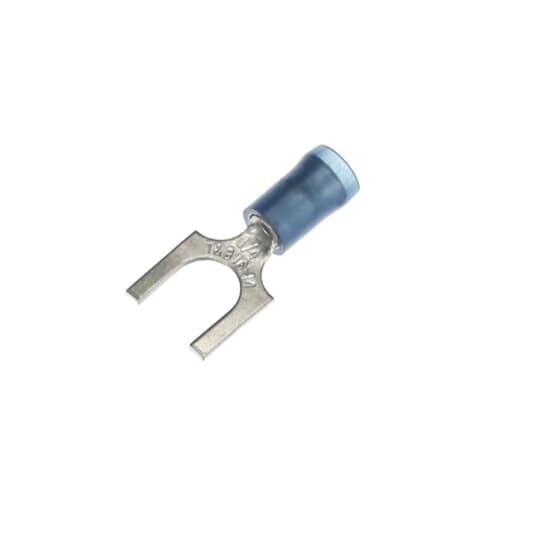 RB14-14F Sta-Kon RB Series Insulated Fork Terminal, 18 to 14 AWG Conductor, 0.95 in L, Brazed Seam/Serrated Barrel, Copper, Blue
