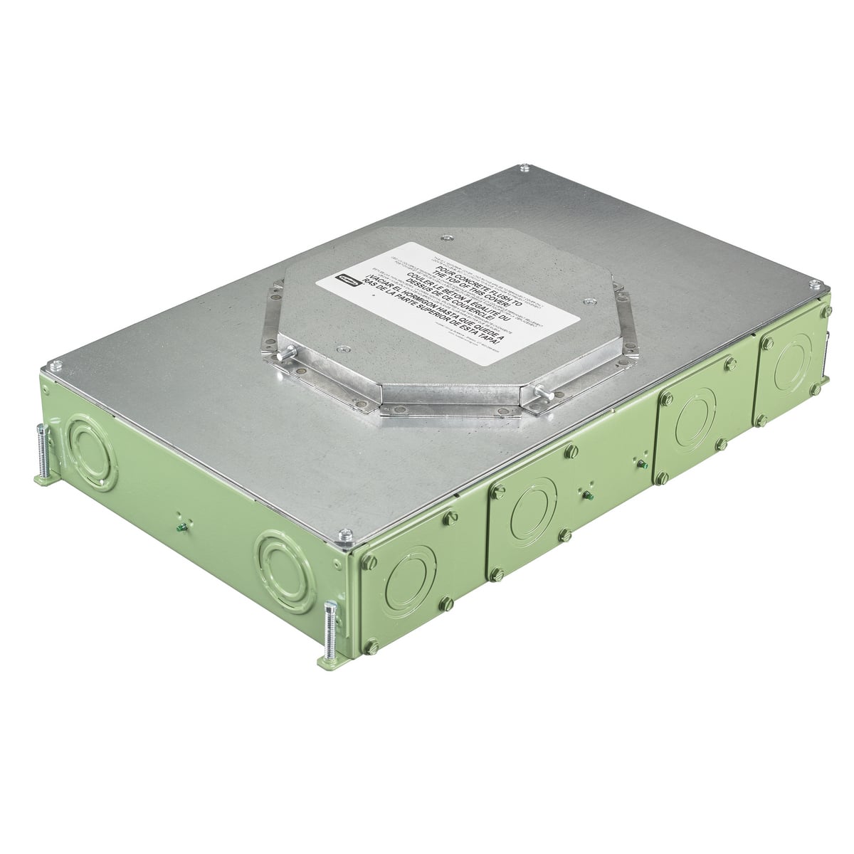 CFB6G30RCR Fully Adjustable On-Grade Standard Corrosion Resistant Floor Box, Stamped Steel, 33 cu-in Capacity, 6 Gangs, 20 Knockouts, 17.45 in L x 11.6 in W x 3.75 in H
