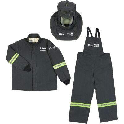Eaton Bussmann series PPE 40 cal PPE set,, 2XL, hood with hard cap coat bib-overall