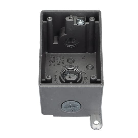 CIFSU-1/2 Iberville Type FSU Universal Weatherproof Shallow Style Device Box With Close Up Plug, Cast Aluminum, 18.5 cu-in Capacity, 1 Gangs, 2 Outlets, 3 Knockouts, 4-5/16 in L x 2-3/4 in W x 2-3/8 in D