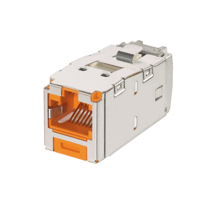 CJSK6X88TGOR PanNet Mini-Com TX6 Plus 10Gig 1-Slot 8-Position 8-Wire Universal Shielded Keyed Jack Module, Cat 6a RJ45/Mini-Com Module, 1 Ports, ABS/Plastic/Tin Plated Over Phosphorous Bronze/Zinc, Orange
