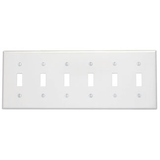 88036 Standard Size Traditional Wall Plate, 6 Gangs, 11.8 in W x 4.5 in H, Thermoset, White