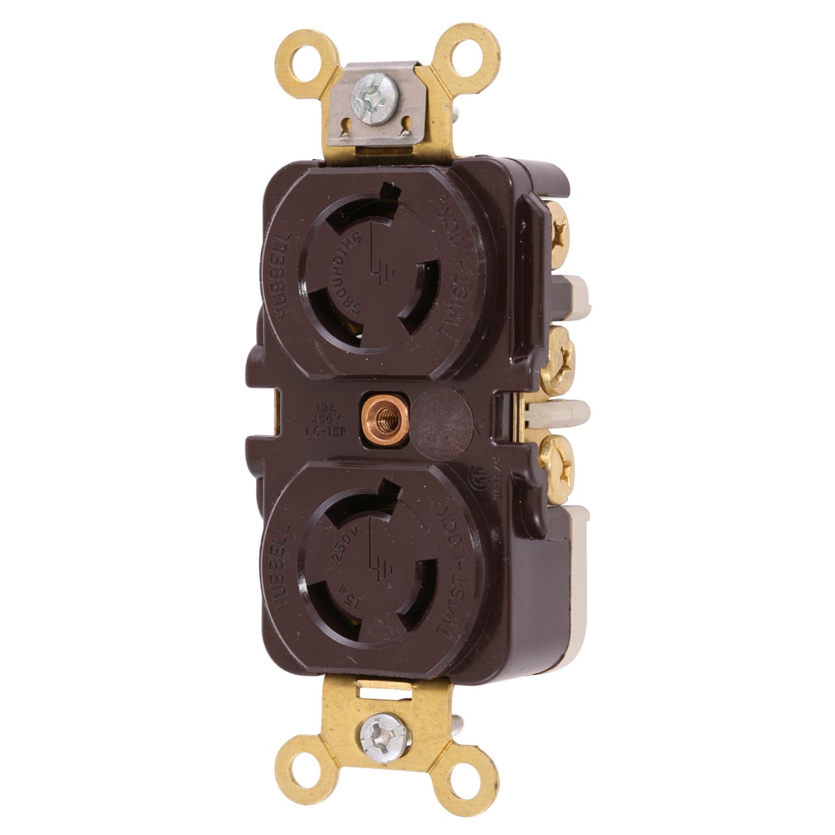 HBL4550RT 1-Phase Duplex Grounding Heavy Duty Standard Traditional Screw Mount Locking Receptacle, 250 V AC, 15 A, 2 Poles, 3 Wires, Black